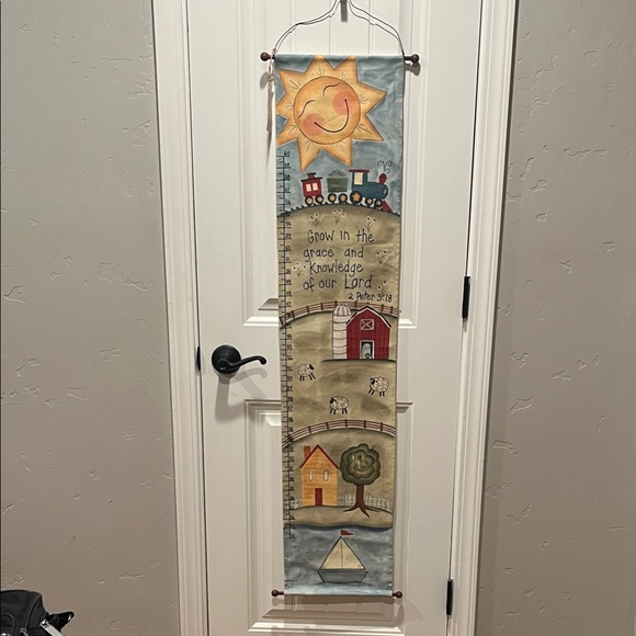 Wall Hanging Growth Chart Sun Train Farm House and Sailboat